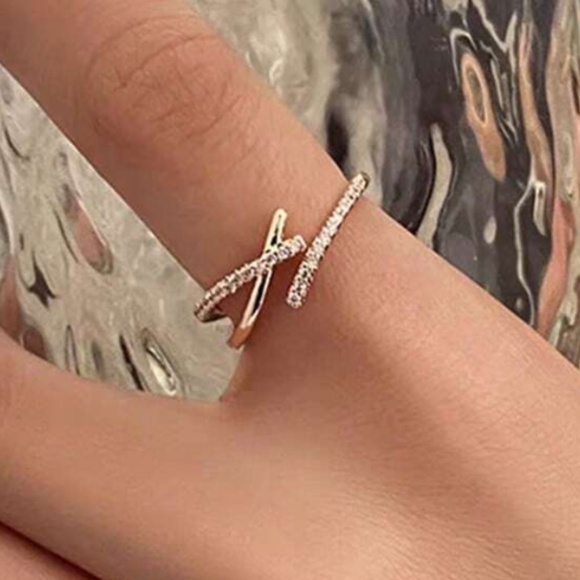 18k Gold Plated Stainless Steel Rhinestone Adjustable Ring - Picture 1 of 6